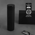 500ml matte black smart thermos bottle with LED temperature display and 304 steel - 16oz / Leather Texture Lid Matte Black / No Display
