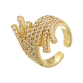Luxurious gold U-shaped open ring with multi-row sparkling zircon stones on white background - Luxurious Multi-Row Style (VJ617) / Gold