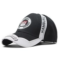 Detail of Hamburg embroidery and city crest on black and white cotton baseball cap - Hamburg Style - Black/White(07)