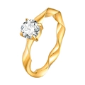 Minimalistischer goldener Möbius-Ring mit funkelndem Solitär-Zirkon und gewelltem Band - US 7 / Verdrehtes Band Design (RC-708)