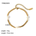 Vergoldetes Edelstahl-Kettenarmband mit Barockperlen, 17cm plus 5cm Verlängerungskette - Feine Kette mit 3 Perlen Stil (YYB023055)