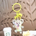 Cute Jerry mouse keychain with colorful foam beads inside a yellow backpack bottle - Yellow Mouse Milk Bean