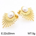 Pendientes dorados en forma de sol con perla blanca central, estilo vintage de 22x20mm - Estilo B (KE115224-KFC) / Dorado