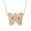 Gold plated letter W necklace with micro-paved zircons and delicate O-chain - Letter W / Gold