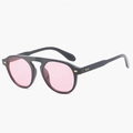 Occhiali da sole retrò con montatura nera, lenti rosa e alla moda design a doppio ponte - Montatura Nera Lenti Rosa