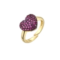 Detail of adjustable gold ring featuring a heart-shaped pave-set pink zircon stone - Adjustable Open / Gold Black Claw Red