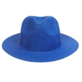 Detail of royal blue straw fedora hat featuring dense weave texture and wide brim - Royal Blue