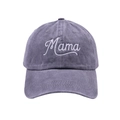 Detail der Mama-Stickerei auf einer verwaschenen Baumwoll-Basecap im Vintage-Look - Grau (Mama Bestickung)