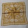 Mustard yellow square satin silk scarf with white paisley floral print patterns - New Cashew Turmeric Square Scarf / 65