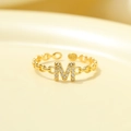 Adjustable S925 silver chain ring with gold-plated M letter and pavé crystal accents - Gold-Letter M