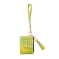 Silicone wristlet keychain with green and yellow gradient PU leather card wallet and tassel - Yellow-Green Gradient