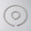 Poliertes silbernes Panzerketten-Set aus Edelstahl mit Halskette und Armband für Damen und Herren - Rund Polierte Kette (Armband) / 12mm x 21.5cm / Silber