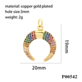 Ciondolo luna a corno in zircone arcobaleno in rame placcato oro per gioielli fai-da-te - Mezzaluna Zircone Colorato Oro (P00542)