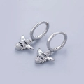 S925 sterling silver hoop earrings with cute sheep charms and black white zircon stones - Bee Black Diamond - Gold