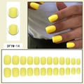 Detail view of yellow matte short square press-on nails set with size guide - Matte Bright Yellow (DFYM-14)