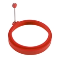 Red circular silicone egg mold with folding metal handle for perfect fried pancakes - Round / Red