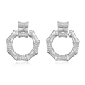 Close-up of silver bamboo hoop earrings with micro-pave zircon crystals on white background - Style A: White Gold