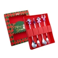 Colorful Christmas stainless steel cutlery set with Santa and reindeer charm gift box - Color Box 4-Piece Set F