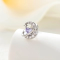 Boucle d'oreille lune et cœur argenté avec pierre violette et zircons en acier titane - Style Étoile Lune Cœur (A513-1) / Violet