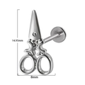 Clou de labret en forme de ciseaux argentés en acier inoxydable à pousser - Ciseaux / 0.8x6mm