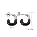 U-shaped black enamel stainless steel earrings in silver finish showing 9.7mm size - Black (YTE2410500S-3)