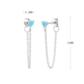 Detailed view of silver stud earrings with blue turquoise beads measuring 3.3mm by 24mm - 925 Silver White Gold Plated - Turquoise Blue