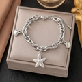 Silver chain bracelet with starfish and seashell charms on a luxury jewelry box - 【E2254】Starfish Shell Steel Bracelet