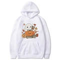 White Halloween hoodie with cute ghost and pumpkin illustration for autumn season - S / White