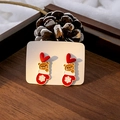 Festive Christmas earrings with red hearts, cute brown bears and snowflake mittens details - E5947-1 Bear Heart Glove