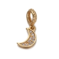 Macro shot of gold moon pendant with sparkling zircon inlays and textured loop bail - Textured Crescent Moon