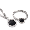 Silver stainless steel jewelry set with black round stones including necklace and bracelet - Silver Black Jewelry Set (KS190109-Z)