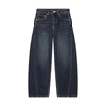 Deep blue high waisted wide leg barrel jeans with vintage wash and minimalist plain design - XS / Dark Blue