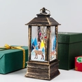 Vintage Christmas lantern with reindeer scene and warm LED light in black gold finish - Bronze Reindeer / Bronze