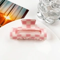 Elegant pink checkerboard pattern PVC hair claw clip for a stylish half-up ponytail - 8cm Square / Pink & White Checkerboard