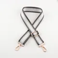 Adjustable grey and white striped canvas strap with luxury gold metal clasps for bags - A22 Stripe Silver Silk