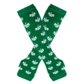 Green knit arm warmers with white shamrock pattern for St. Patrick's Day outfit - One Size / Green with Shamrock Pattern