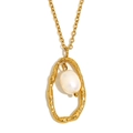 18K gold plated stainless steel necklace with irregular pearl pendant on white background - Pearl Pendant Style / Gold
