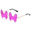 Fashion rimless butterfly shaped sunglasses with pink lenses and gold metal temples - Gold Frame Purple Red