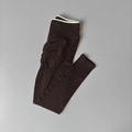 Dunkelbraune nahtlose High Waist Yoga Leggings mit kontrastierendem weißen Saum - S / Destillierter Kaffee