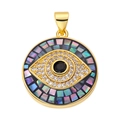 Golden Evil Eye pendant with colorful iridescent mosaic and white zircon crystals - Colorful Round Shell Eye Pendant-62