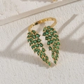Luxurious 14K gold plated open ring featuring vibrant emerald green zircon leaf design - Gold Green Zirconia