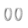 Macro view of silver huggie earrings with high-quality pavé-set round cubic zirconia - 14mm (1 Pair) / White Gold