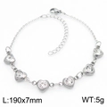 Bracelet coeur en acier inoxydable argenté avec cristaux de zircon et fermoir mousqueton - Argent/Clair (KB183071)