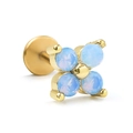 Detailed shot of golden four-leaf clover stud with blue opal zircons and flat back - Blue Four-leaf Clover / Gold