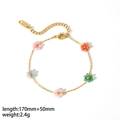 18K gold-plated stainless steel bracelet with five colorful small beaded flowers - Bracelet / Multicolor