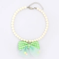 Chic pearl pet necklace with mint green tulle bow and colorful decorative balls - Green