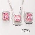 Detailed size specifications for pink gemstone necklace and earring jewelry set - Rectangle Gemstone Set(TZ00155-3) / Pink