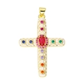 Cross pendant with red oval gemstone and colorful zircon accents in gold finish - Pendant 82 (Gold White Enamel Multi Stone Cross)