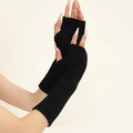 Classic black rib-knit arm warmers with thumb hole for winter daily wear - Black