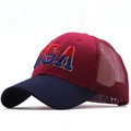 Cappellino da baseball USA ricamato con rete rossa e blu e cinturino regolabile posteriore - Borgogna